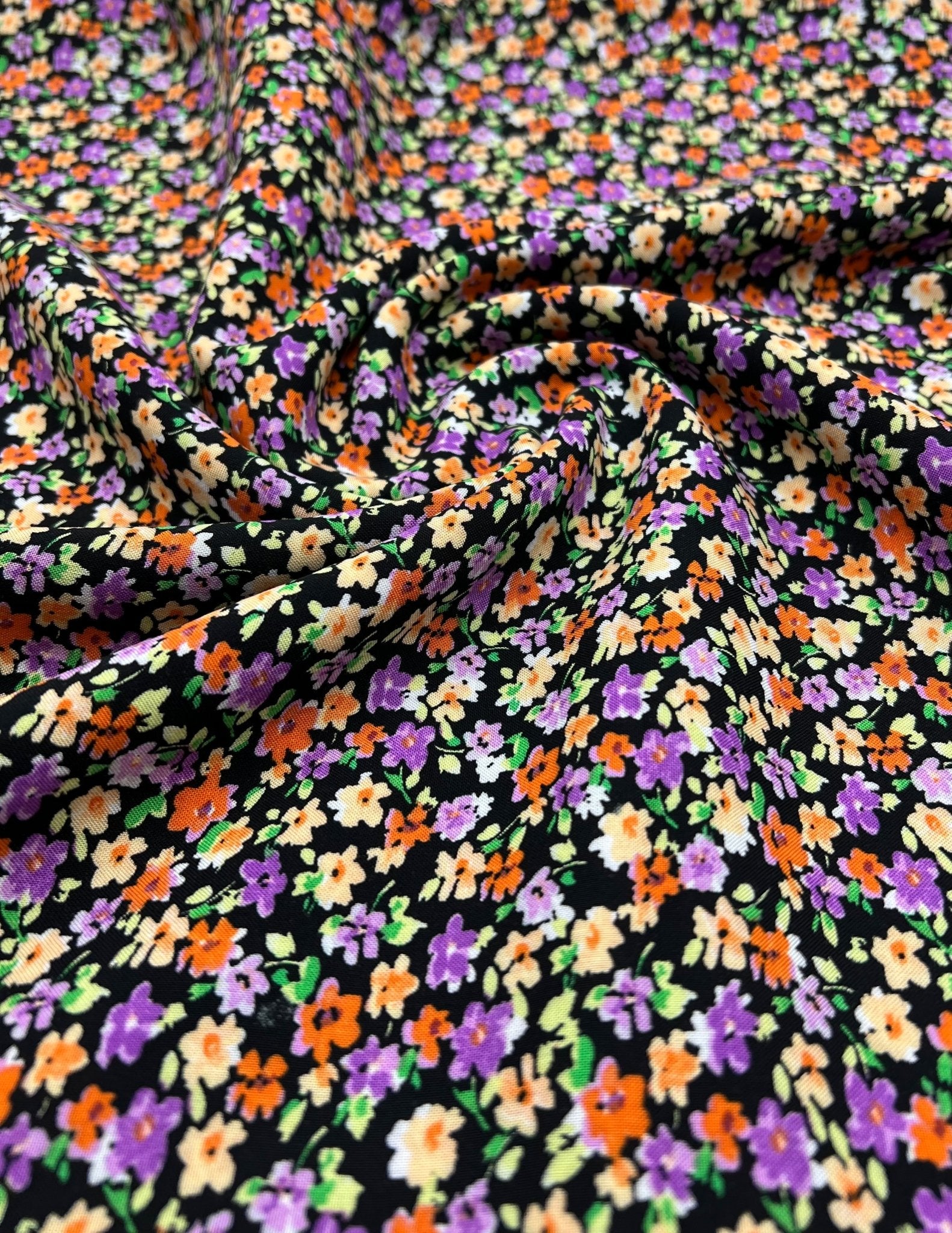 Black Multi Ditsy Lightweight Non Stretch Woven Fabric - T9 Fabrics